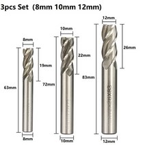 밀링작업대 드릴링머신 작업대 밀링선반 미니 XCAN HSS 밀링 커터 4 플루트 1.5-12mm CNC 라우터 비트 나선, 3pcs Set 8-12mm