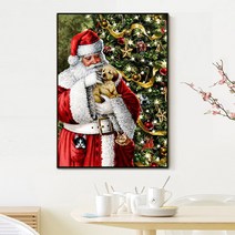 Guoxing강아지를 보듬어 주는 산타할아버지 DIY 비즈 보석십자수 크리스마스 트리 풍경 큐빅 벽장식, 55x75cm