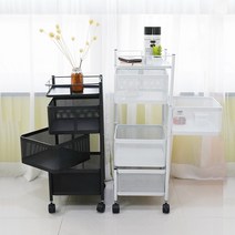 포고앤미 회전선반 사각 이동식 다용도 수납선반 3단 4단 틈새 멀티 보관함 철제 진열장 공간활용, 회전선반(사각) 3단 화이트