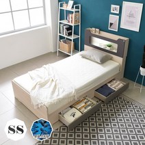[1만원 즉시할인]장인가구 스텔라 LED 수납헤드 서랍형 침대 슈퍼싱글(매트포함), 오크워시