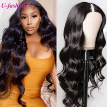 v part wig human hair no Leave out 32 in body 웨이브 human hair wig for women v u part wig thin no glue, 28인치, 180, 유 파트 가발