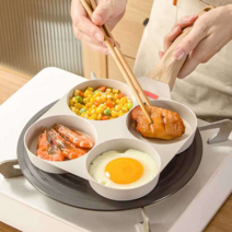 미니 계란 프라이펜 에그머핀 4구 에그펜 맥머핀, 범용실리콘오일브러시지능형온도감지끈적끈적한팬