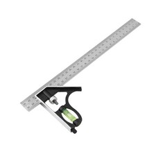 300mm 다기능 조절식 각도 눈금자 45/90도 버블 레벨 사각 각도 눈금자 측정 도구, 은빛의