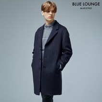 블루라운지 마에스트로 (95/100 사이즈 특가) 네이비 글렌체크 울캐시미어혼방 핸드메이드 세미오버 코트
