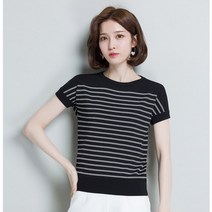 여성 단가라 반팔티 스트라이프 라운드넥 썸머니트