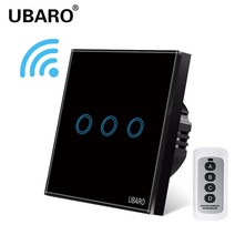 UBARO EU 무선 원격 제어 스위치 블랙 럭셔리 크리스탈 유리 패널 스마트 홈, 06 LG-BB3-YF