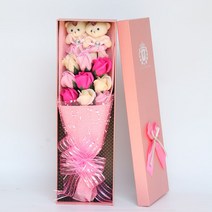 1주년 선물 200일 꽃선물 100일 여자친구 깜짝 고백 꽃다발, 화이트9송이핑크X곰