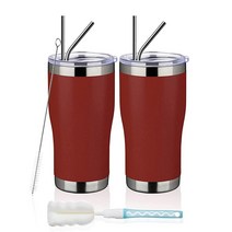 MEWAY 591.4 ml 20oz 스테인리스 스틸 텀블러 2팩 벌크 뚜껑 포함된 진공 단열 커피 컵 혼합 색상 이중 월 파우더 코팅 여행용 머그컵 증정 냉온열 보온컵 2개 세트, Red_12