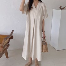 [리즈어게인] 솔리드 브이넥 린넨 원피스