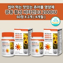 츄어블 비타민d 아연 d3 씹어 먹는 맛있는 활성 비타민D3 2000IU 50ug 뼈 관절 건강 골다공증 발생 감소 츄잉정 영양제 600mg 60정 비타민d2개월관절 비타민E, 2개