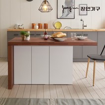 장인가구 플레인 1400 수납 아일랜드 식탁, 오크화이트
