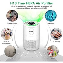H13 HEPA 필터 CADR 150m³/h가 있는 공기 청정기 알레르기가 있는 흡연자를 위한 Acekool 실내 공기 청정기 먼지 꽃가루 냄새 동물의 머리카락을 99.97% 차단하는 공기 필터 공기 청정기 3 절전 모드 및 타이머 기능-26283, 하얀색