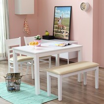 베스트리빙 캘빈 심플 원목 4인용 식탁세트/의자2개+벤치의자1개 4colors, 화이트