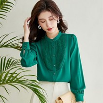 여성 차이나카라 블라우스 승무원 면접복 반폴라 프릴 셔링 셔츠