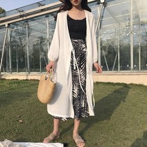 중년여성 롱 로브 가디건 롱 여름 선녀 서양풍 작은 조끼 패션 슬림 긴팔 가디건 빈