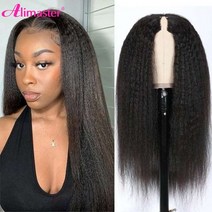 [레브] 인모 연습용 가발 u v part wig human hair no Leave out kinky straight wig human hair wig for women v, 26인치, U 부품 150 밀도, 자연스러운 색상