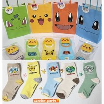 포켓몬구디백 포켓몬양말답례품 어린이집 유치원 생일답례품, 포켓몬종이백(1장)+덧신1켤레(7-8세)