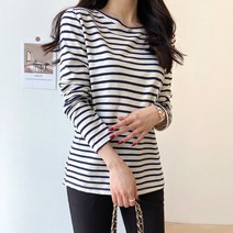 데일리앤 커즌 여성 베이직 스트라이프 긴팔 티셔츠