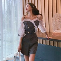 제이블리 더블 버튼 레이스 오프숄더 점프수트