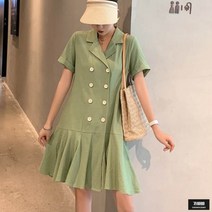 가바바 여성 원피스 린넨 솜사탕 같은 색감의 단추 포인트 플리츠 미니원피스 G49687