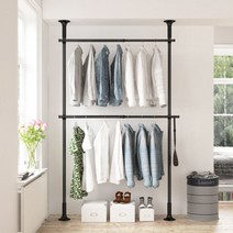 2단 스크류 옷걸이 행거 드레스룸 헹거(블랙), |사이즈:M