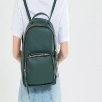 다잇템 여자 녹색 주머니 자크 손잡이 인조가죽 백팩