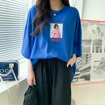 네쥬 여성 프린팅 오버핏 반팔티 라운드 반팔 티셔츠