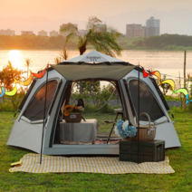 원터치 육각 텐트 비바돔 쉘터 야외 캠핑 그늘막 팝업 피크닉 리빙쉘, 화이트 5~8인용