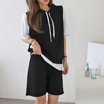 순이들 여성 후드 조끼 레이어드 세트