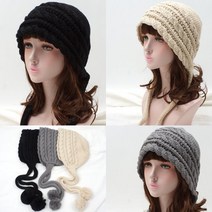 오너굿 니트 보넷 버킷햇(S1366-납작 꽈배기뜨개 끈방울)벙거지 귀도리 겨울 뜨개모자
