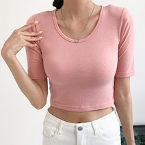 엠앤디 여성 어깨패드 슬림핏 라운드티셔츠