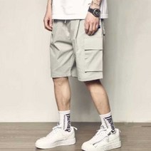 멋스러운 남자 힙합 카고 포켓 반바지 레이어드 패션 와이드핏 팬츠