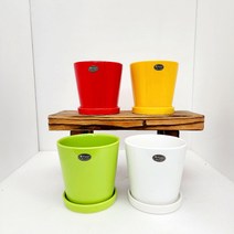 꽃나무팜 알록달록한 세라믹화분 유광 화분받침세트, 연두