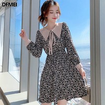 DFMEI 플라워 원피스 여 리본 스트링 A라인 스커트 날씬해 보이는 스커트