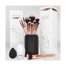Niré Beauty White 15piece Award 수상 전문 메이크업 브러시 세트: 케이스가 있는 비건 메이크업 브러시, Glitter & Rose Gold