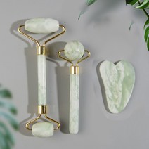 천연 제이드 페이스 롤러 구아샤 스크레이퍼 세트 마사지기 얼굴 목 바디 스킨케어 뷰티 과샤 마사지 도구 페이셜 슬림 리프트, Emerald D
