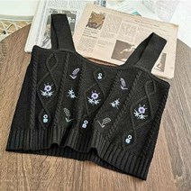 우아글로벌 여름 크롭 꽃자수 민소매 니트 나시 뷔스티에 조끼