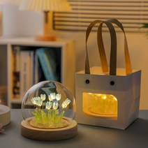 꽃무드등 무드등 수유등 특이한무드등 diy 모조 꽃다발 야생화 튤립 수제 재료 가방 침실 인테리어 아이디어 장식품 생일 선물, 블루 완제품 11송이 꽃 선물 봉투
