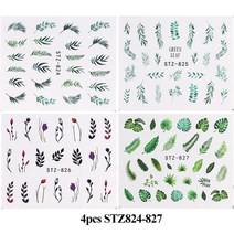 네일 아트 1 시트 워터 네일 스티커 꽃플라밍고깃털 네일 아트 물 전송 스티커 데칼, stz824-827