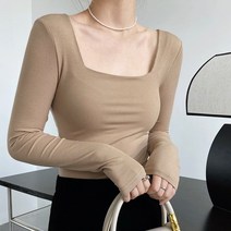 아이엠몽 여성 스퀘어넥 얇은 슬림핏 무지 심플 티셔츠 츄하