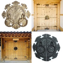 황동 주물 한옥 대문 장식 옛날문고리 세트 면판 손잡이 문고리 옛날문, 4. 황동 문양 중형 세트