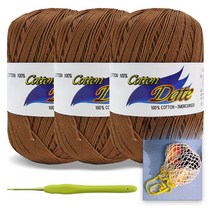 [니뜨] 코튼 데이트(75g )뜨개실x3볼 + 매직마켓백도안 + 모사용코바늘3/0호, 600(브라운)