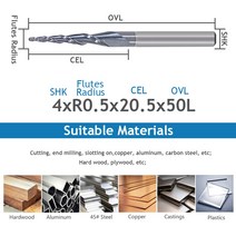 HOZLY-볼 노즈 3175mm 4mm 테이퍼 엔드 밀 라우터 비트 1 개 CNC 목재 금속 커터 텅스텐, 02 3.175xR0.5x15x38L