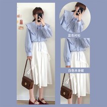 캐주얼 룩 작은 코디 키커 보이는 여성의류 스타일리쉬 캐쥬얼 클래식 CHIC 스윗 3362595094, 파랑와이셔츠 _스커트 S