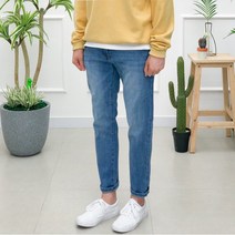 장롱 남성용 빅사이즈 슬림핏 스판 히든 밴딩 9부 10부 청바지