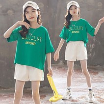 베비포 여아용 애니원 반팔티 5부 반바지 상하복 세트