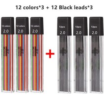 2.0mm 샤프 연필 세트 2B 자동 학생 컬러/블랙 리드 리필 아트 스케치 학용품 카와이 문구, [22] 6 Box Mixed Refills