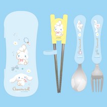 홈앤키즈 시나모롤 교정용젓가락 스푼케이스세트 유아 어린이 어린이집 유치원 수저포크세트 2단계 교정젓가락 왼손 겸용 수저세트, 시나모롤 교정용젓가락스푼케이스세트