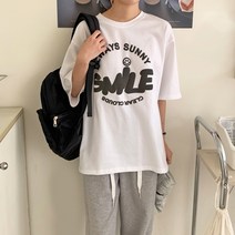 코지 힙한 블랙 스마일 레터링 남자친구 반팔티
