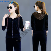 SHENGHUI봄가을 엄마옷 벨벳 트레이닝복세트 배색 맨투맨 와이드팬츠 중년여성 40대 50대 SH8*01LW